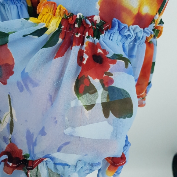 Misa Los Angeles Enya Floral Sheer Mini Dress Long Sleeve Orange & Blue Women XL - Picture 13 of 15